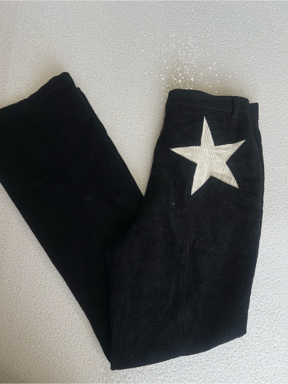 NastyGal Black Corduroy Pants with White Star Accent